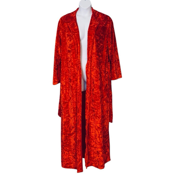 Vintage 70s Cherry Red Long Velour Robe Medium-Large Plush Estate Handmade Glam - Picture 2 of 8
